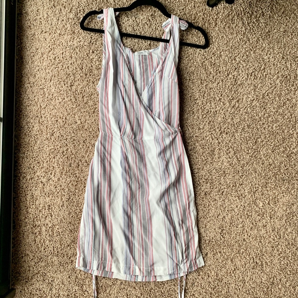 Striped Tie Sleeveless Wrap Dress